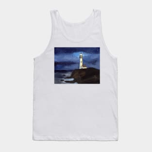 Lighthouse on a cliff at night time Tank Top